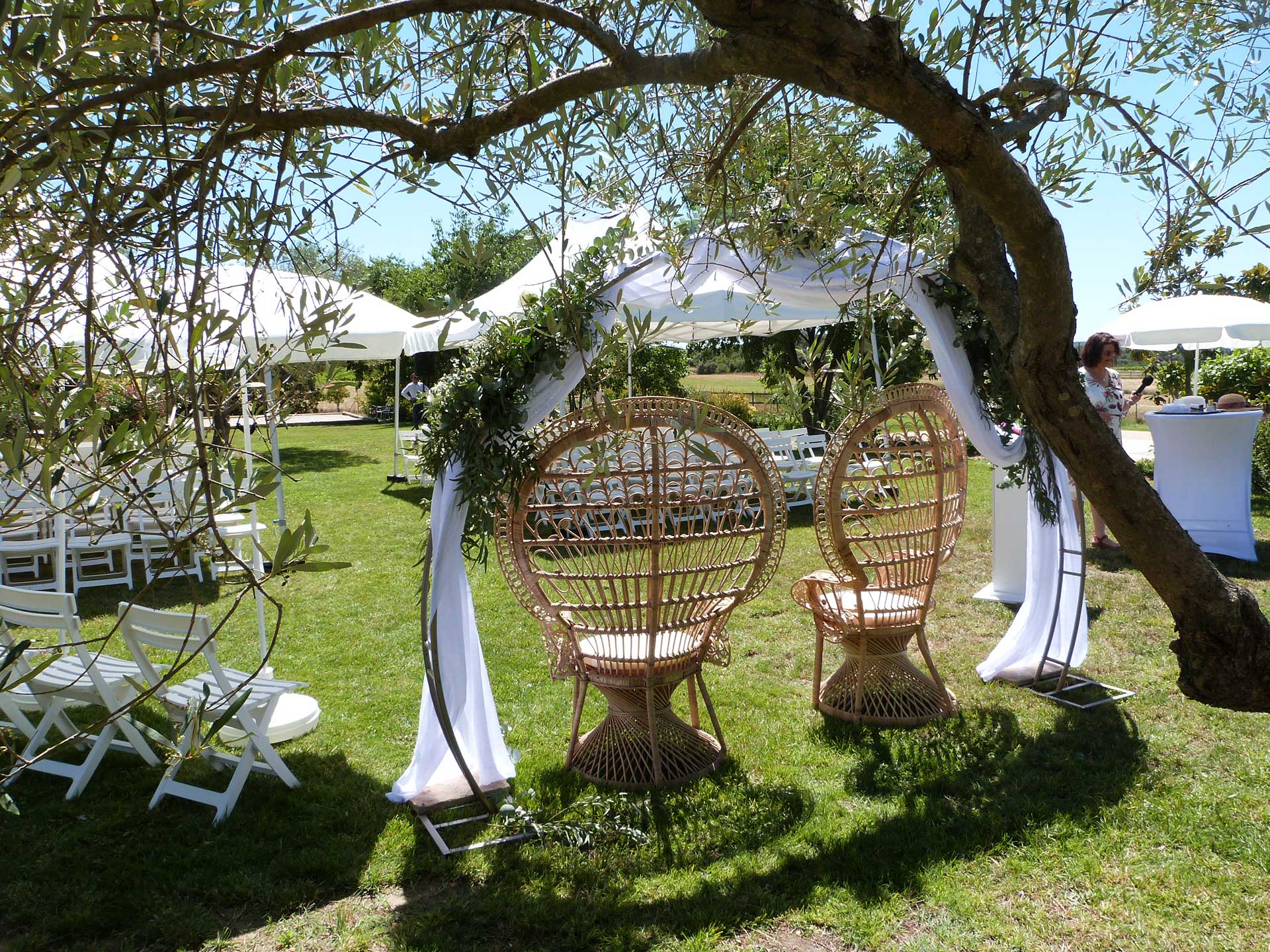 Outdoor secular ceremony space with tents
