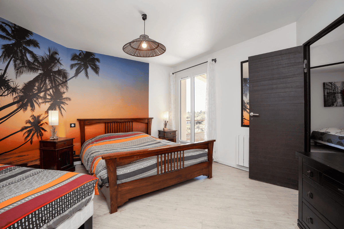 large bedroom with two beds