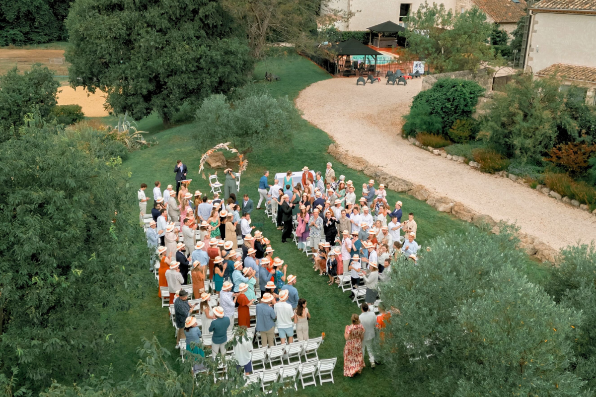 guests during a secular ceremony at the estate
